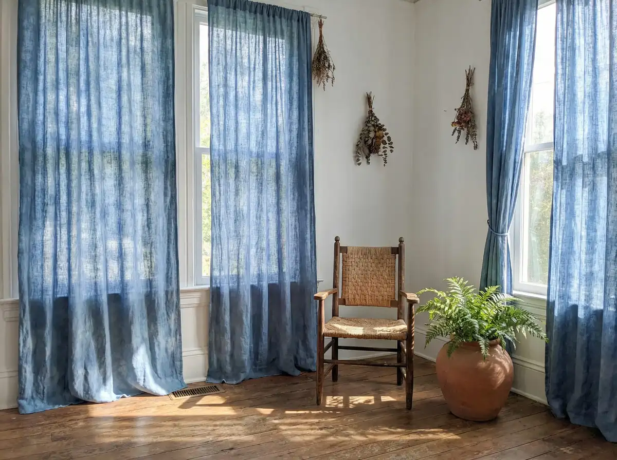 手染靛蓝亚麻窗帘 - 光影与布艺 | 麻豆视频